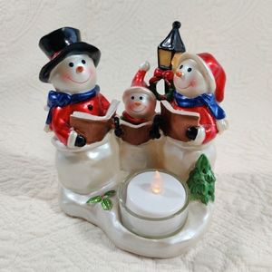 Holiday Time Three Caroling Snowman Family Tea Candle Holder